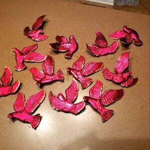 Red with gold matte metallic bird ornaments